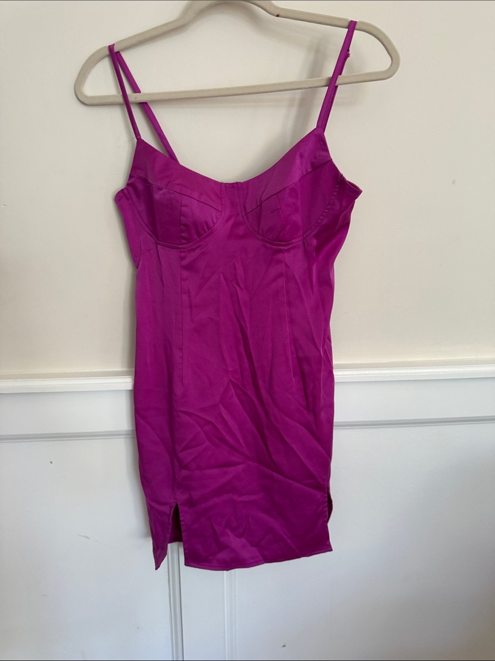 Women’s Satin Slip Dress in Fuchsia with Adjustable Straps